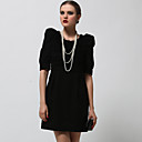 Front Fury Fabrics Superior Shoulder Half Sleeves Round Neckline Dress / Women's Dresses (Black) (FF-A-BK1200012)