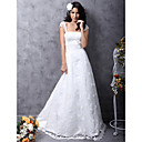 Princess A-Line Court Train Satin Lace Wedding Dress