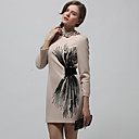 vuurwerk pailletten lange mouwen ronde hals jurk / dames jurken (beige) (ff-a-bk1200010)
