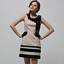 beige lint versierd mouwloze jurk ronde hals / dames jurken (ff-a-bk1200001)