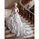 Ball Gown Strapless Cathedral Train Satin Lace Pick-up Wedding Dress