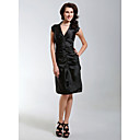 Sheath/ Column V-neck Knee-Length Elastic Woven Satin Cocktail Dress