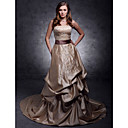 A-ligne bretelles train chapelle robe de mariée en satin avec ruban
