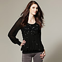 Knit Splicing Woven Flower Beaded Long Sleeve Pullover / Women's Sweaters (FF-F-BLtb1100004)