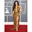 Kim Kardashian Sheath/ Column V-neck Sweep/ Brush Train Sequined Grammy/ Evening Dress (FSM04586)