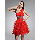 Ball Gown One Shoulder Short/ Mini Organza Stretch Satin Cocktail Dress
