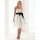 A-line Strapless Knee-length Organza Over Satin Wedding Dress