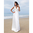 Sheath/Column Halter V-neck Floor-length Elastic Woven Satin Wedding Dress