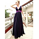 Sheath/ Column V-neck Floor-length Chiffon Elastic Woven Satin Ready-to-Wear Evening/ Prom Dress