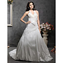 A-line Halter Chapel Train Taffeta Wedding Dress