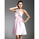 A-line One Shoulder Knee-length Elastic Woven Satin Cocktail Dress