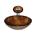 braune runde Glas Schiff Spülbecken mit Wasserhahn Wasserfall (0888-c-Bly-6142-wf)