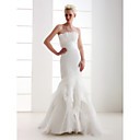 Trumpet/ Mermaid Scalloped-Edge Sweep/ Brush Train Satin Wedding Dress