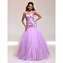 Ball Gown Spaghetti Straps Floor-length Stretch Satin And Tulle Prom Dress