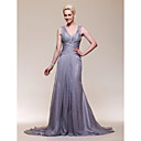 Trumpet/Mermaid V-neck Chiffon And Stretch Satin Court Train Evening Dress Inspired by Christina Applegate