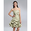 A-line Strapless Knee-length Taffeta Bridesmaid Dress With Pick-Ups Skirt