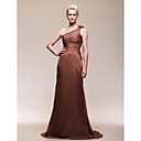 A-line One Shoulder Sweep/ Brush Train Chiffon Evening Dress