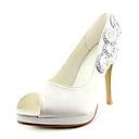 Satin Upper Stiletto Heel Peep Toe/ Pumps With Rhinestone/ Satin Flower Wedding Bridal Shoes