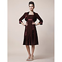 A-line Spaghetti Straps Knee-length Chiffon Stretch Satin Mother of the Bride Dress With A Wrap