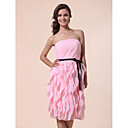 Sheath/Column Strapless Knee-length Chiffon Bridesmaid Dress With Cascading Ruffle