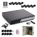 8-kanaals all-in-een CCTV-kit + 8st zwart outdoor waterproof camera + 1000 GB hdd