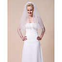 Two-tier Elbow Wedding Veil With Lace Applique Edge