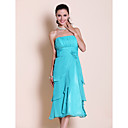 Sheath/Column Strapless Tea-length Chiffon Bridesmaid Dress