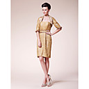 Sheath/ Column Strapless Short/ Mini Lace Taffeta Wedding Party Dress With A Wrap