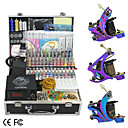 3 Cast Iron Guns Tattoo Kit with LCD Power and 55 Color Ink