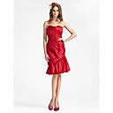 Sheath/ Column Strapless Sweetheart Side-Draped Knee-length Taffeta Bridesmaid Dress