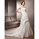 Trumpet/ Mermaid One Shoulder Court Train Satin Side-draped Wedding Dress