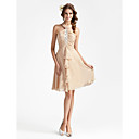 A-line Halter Knee-length Chiffon Bridesmaid Dress