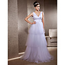 A-line Deep V-neck Sweep/Brush Train Tulle Wedding Dress
