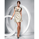 Sheath/Column V-neck Short/Mini Taffeta Beaded Cocktail Dress