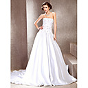 A-line Strapless Cathedral Train Satin Wedding Dress