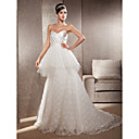 A-line Sweetheart Court Train Lace Wedding Dress