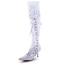 Top Quality Satin Upper High Heel Closed-toes Wedding Knee Hiht Boots / Wedding Shoes.More Colors Available
