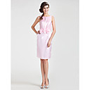 Sheath/ Column Jewel Knee-length Stretch Satin Bridesmaid Dress