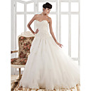 A-line/Princess Strapless Chapel Train Organza Wedding Dress