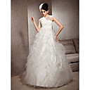 A-line Jewel Floor-length Tulle Lace Wedding Dress