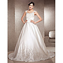A-line V-neck Chapel Train Satin Wedding Gown