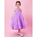 A-line Sequined Square Neck Tea-length Flower Girl Dress