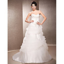A-line Strapless Court Train Satin And Organza Wedding Dress