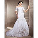 Trumpet/Mermaid Off-the-shoulder Chapel Train Taffeta And Lace Wedding Dress