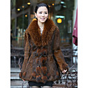 Shawl Collar Long Sleeve Rabbit Fur Party Coat
