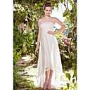Sheath/ Column Strapless Asymetrical Tulle Over Satin Wedding Dress