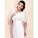Ivory Faux Fur Special Occasion/Wedding Shawl With Ribbon And Lace Trim