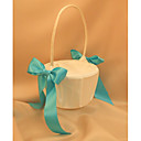 Ivory Flower Girl Basket With Light Blue Ribbon