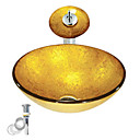 gouden gehard glazen vat wastafel met waterval kraan, pop - up afvoer en montage ring