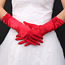 Satin Bridal Fingertips Elbow Length Gloves With Pearls